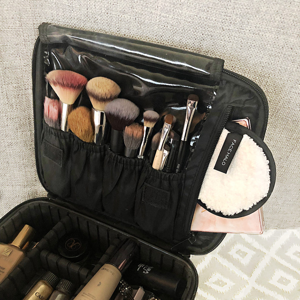amazon makeup bag with large brush organizer and zipper pocket